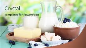  Presentation with dairy products - Beautiful theme featuring calcium - fresh dairy products with blueberry backdrop and a soft green colored foreground