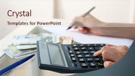  Presentation with robot accounting - Presentation theme having calculadora - accounting concept analyzing finance report background and a lemonade colored foreground