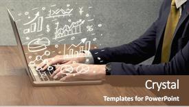  Presentation with sales growth - Slides enhanced with calculate pie chart and exponential background and a tawny brown colored foreground