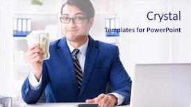  Presentation with accountant - Slides enhanced with calculation - accountant calculating dollars with calculator background and a sky blue colored foreground