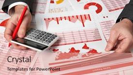  Presentation with forensic accounting - Colorful PPT theme enhanced with calculation - businessman accountant using calculator backdrop and a coral colored foreground