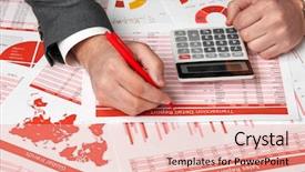  Presentation with get more from your financial reports - Audience pleasing PPT theme consisting of calculation - businessman accountant using calculator backdrop and a coral colored foreground