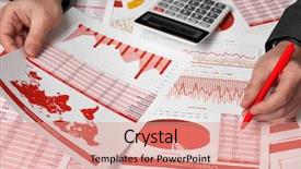  Presentation with financial report - Beautiful slide set featuring calculation - businessman accountant using calculator backdrop and a coral colored foreground