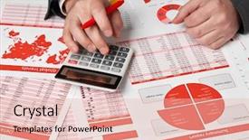  Presentation with business office desk - PPT theme consisting of calculation - businessman accountant using calculator background and a lemonade colored foreground