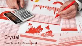  Presentation with business office desk - Presentation theme enhanced with calculation - businessman accountant using calculator background and a lemonade colored foreground