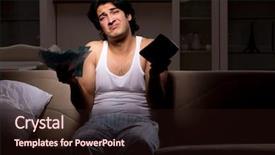  Presentation with night - Beautiful presentation design featuring calculation - young man calculating expences night backdrop and a wine colored foreground