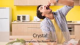  Presentation with vegetables - Slides having calculation - young man calculating expences background and a coral colored foreground