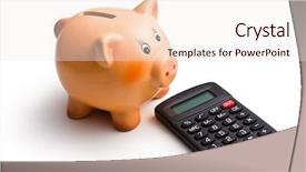  Presentation with accounting financial bank banking account - Cool new theme with calculation financial growth investment - calculator and piggy bank backdrop and a sky blue colored foreground