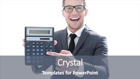  Presentation with calculator - Presentation theme having calculation profitability - businessman in suit showing calculator background and a gray colored foreground