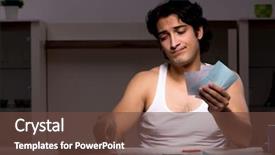  Presentation with night - PPT layouts having calculation return - young man calculating expences night background and a tawny brown colored foreground