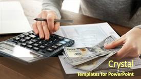  Presentation with floating dollar bills - PPT theme with calculations while holding dollar bill background and a tawny brown colored foreground