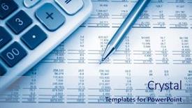  Presentation with calculator - Slide deck enhanced with calculator a printed balance sheet background and a light blue colored foreground