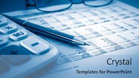  Presentation with balance - Amazing slide set having calculator a printed balance sheet backdrop and a light blue colored foreground