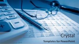  Presentation with calculator - Amazing presentation design having calculator a printed balance sheet backdrop and a light blue colored foreground