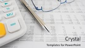  Presentation with close up of printer ink - Slide deck with calculator a printed balance sheet background and a light gray colored foreground