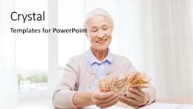  Presentation with health money insurance concept - Colorful PPT theme enhanced with calculator and bills counting euro backdrop and a  colored foreground