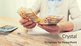  Presentation with business calculator - Amazing PPT layouts having calculator and bills counting euro backdrop and a  colored foreground