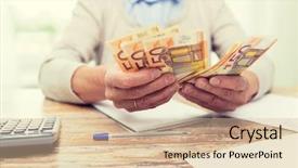  Presentation with business calculator - Cool new theme with calculator and bills counting euro backdrop and a  colored foreground