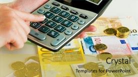  Presentation with turnover - PPT theme with calculator and bills symbolic background and a yellow colored foreground
