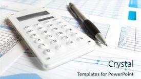  Presentation with business calculator - Presentation theme consisting of calculator and business items background and a  colored foreground