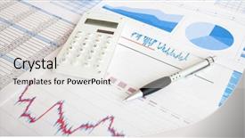  Presentation with business calculator - Colorful presentation theme enhanced with calculator and business items backdrop and a  colored foreground