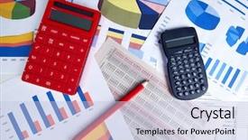  Presentation with financial accounting - Presentation design having calculator and office objects accounting background and a light blue colored foreground