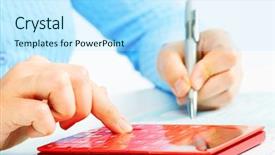  Presentation with cost accounting - Colorful presentation enhanced with calculator and pen accounting backdrop and a arctic colored foreground