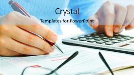  Presentation with cost accounting - Presentation design with calculator and pen accounting background and a light blue colored foreground