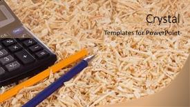  Presentation with cost cut - PPT theme enhanced with calculator and pencil at wooden background and a coral colored foreground