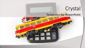  Presentation with tram - Beautiful presentation theme featuring calculator and toy tram isolated backdrop and a light gray colored foreground