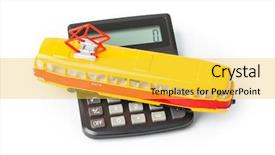  Presentation with monarch butterfly isolated on white - Slide set consisting of calculator and toy tram isolated background and a yellow colored foreground