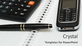  Presentation with ballpen - Beautiful presentation theme featuring calculator ballpen and mobile phone backdrop and a white colored foreground