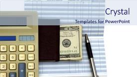  Presentation with book and pen - Presentation theme having calculator check book transaction register background and a sky blue colored foreground