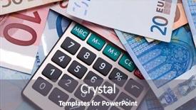  Presentation with european currency - Colorful presentation theme enhanced with calculator euro - european currency banknotes backdrop and a  colored foreground
