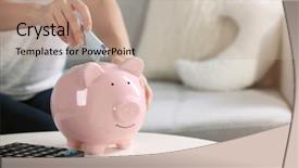  Presentation with emoney money traffic concept closeup - Amazing slide deck having calculator euro - female hand putting money backdrop and a mint green colored foreground