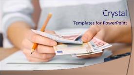  Presentation with financial report - Slide set with calculator euro - man working on financial report background and a sky blue colored foreground