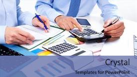  Presentation with business calculator - Theme enhanced with calculator finance and accounting background and a teal colored foreground