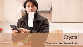  Presentation with man watching woman preparing vegetables - Beautiful slide set featuring calculator health - young handsome man with vegetables backdrop and a coral colored foreground