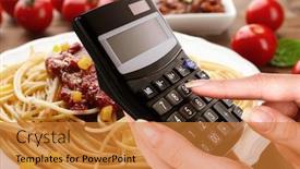  Presentation with macaroni - Cool new theme with calculator in hand on delicious macaroni dish background backdrop and a gold colored foreground