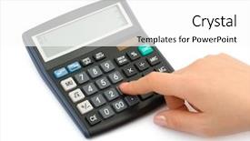  Presentation with business calculator - Slide deck enhanced with hand and business calculator isolated background and a white colored foreground