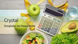  Presentation with healthy food - Colorful slide deck enhanced with calculator measuring tape and set backdrop and a  colored foreground