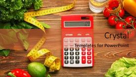  Presentation with healthy food - Cool new PPT theme with calculator measuring tape and set backdrop and a  colored foreground