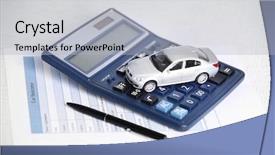  Presentation with life insurance concept leaflets - Presentation theme consisting of calculator on table car insurance background and a light gray colored foreground