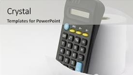  Presentation with adding machine - Slide deck with calculator on the adding tape machine background and a light gray colored foreground