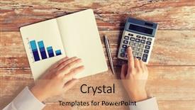  Presentation with growth human - Slide set featuring calculator pen and chart background and a coral colored foreground