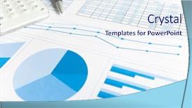  Presentation with calculator - Slide set consisting of calculator pen and financial charts background and a sky blue colored foreground