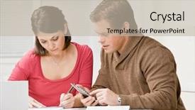  Presentation with gender pay discrimination - Cool new PPT theme with calculator to pay monthly bills backdrop and a mint green colored foreground