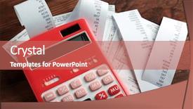  Presentation with checks - Amazing presentation theme having calculator with checks on table backdrop and a  colored foreground