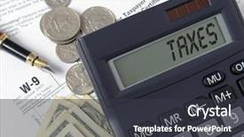  Presentation with income tax - PPT theme consisting of calculator with lcd displaying taxes background and a dark gray colored foreground