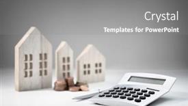  Presentation with mortgage - PPT theme enhanced with calculator-with-wooden-house background and a gray colored foreground